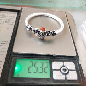 Pure Silver Oxidised Trishul Rudraksha Open Kada