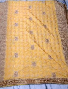 Haldi Saree With Golden Blouse