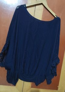 Navy Crochet Detail Blouse