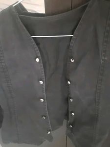 Black Cropped Button-Up Jacket