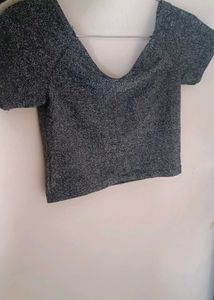 Sparkly Black And Silver Crop Top