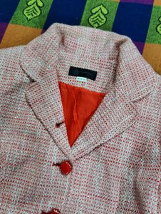 Korean Elegant Red Tweed Blazer