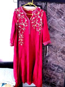 Partywear Deep Mehroom Colour Biba A Line Kurti