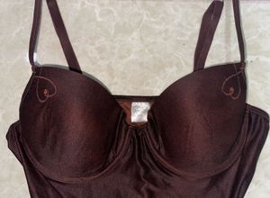 Chic Brown Satin Bodysuit – Size 32-34