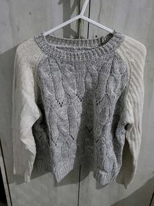 Grey White Sweater For Women