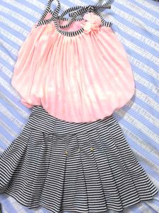 Girls' Pink Top & Skirt Set
