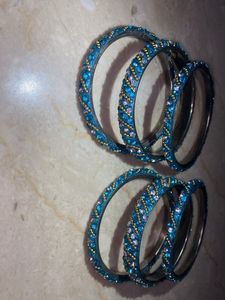 Metal Blue Bangle And Kada Set