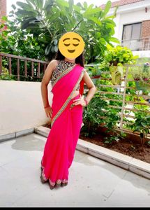 Stunning Pink Saree With Blouse (4-5year)