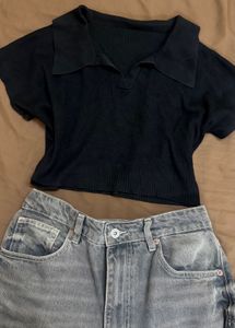 Cute Black Crop Top polo32-34