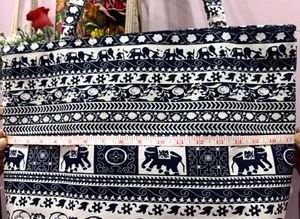 Tote bag Elephant print “White blue mix colour”