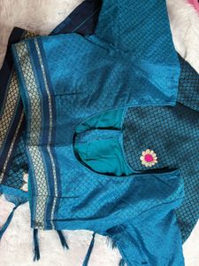 Teal Blue Khan Saree With Stitched Blouse