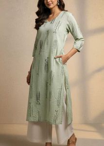 Green Printed Kurta