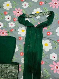 Green Embroidered Kurta plazo dupatta Set