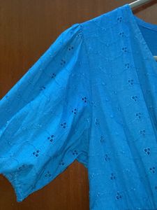 Blue Eyelet Tiered Mini Dress