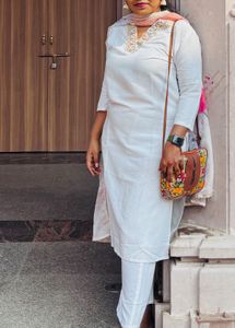 Elegant White Cotton Kurta Set