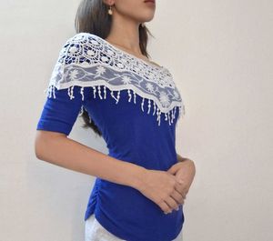 Blue Top with Lace Detail