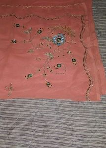 Embroidered Peach Saree