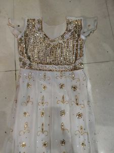 White & Gold Embellished Anarkali Dress