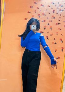Blue Cutout Sleeve Top
