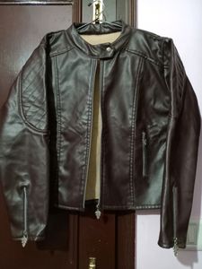 cropped brown leather jacket