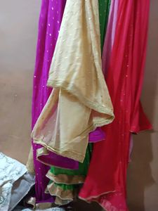 Colorful Dupattas With Golden Dots