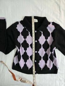 Argyle Cardigan - Trendy Knitwear fits S/M