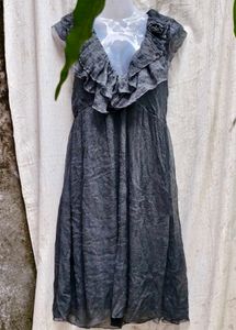 19318. Elegant Grey Ruffled Dress
