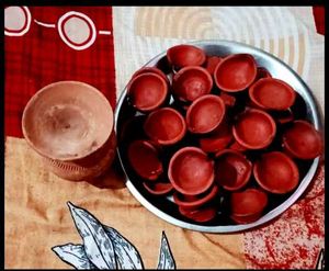 25 Clay Diyas &amp; Ghada Set  मिट्टी के दिया और छोट