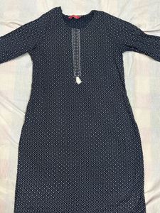 Navy &amp; White Print Kurti
