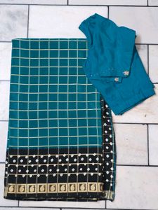 Beautiful Sea Green Check Saree ✨️🦋