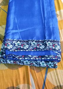 Blue Saree with Floral Border