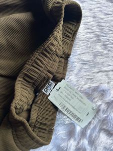 Olive Ribbed Flare Pants