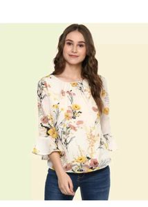 Floral Print Ruffle Sleeve Top