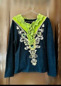 Embroidered Green Accent Top