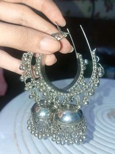 Silver Hoop Earrings With Jhumki