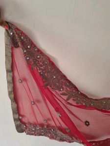 Red Heavy Embroided Net Duppata