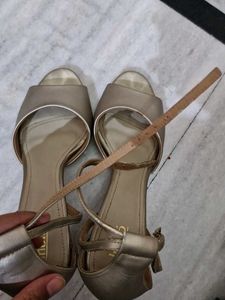 Golden Block Heel Footwear For Women