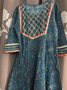 Teal &amp; Red Printed Anarkali Suit