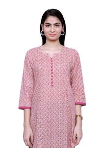 Peach Colour Long Cotton  Kurti