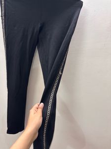 Black Leggings with Chain Detail