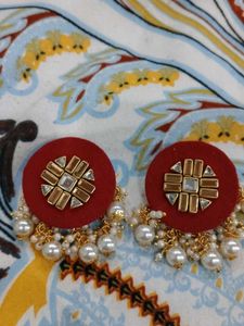 handmade red & Pearl Drop Earrings