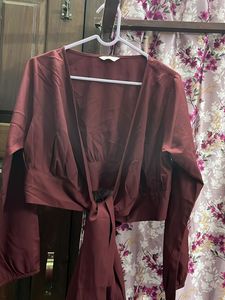 Burgundy Tie-Front Crop Top