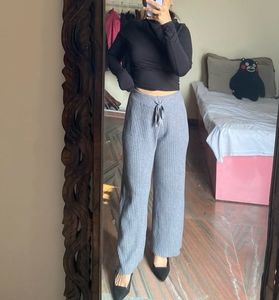 Gray Knit Wide Leg Pants
