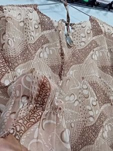 Brown Cream Western Dress Top Legi Georgette Xl