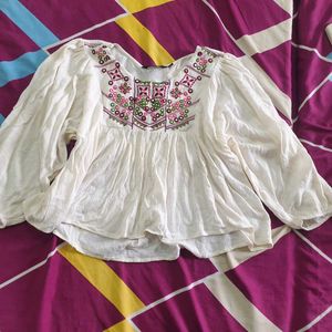 Embroidered Peasant Top