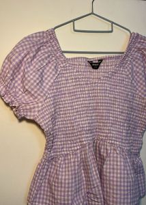 Lilac Gingham Peplum Top