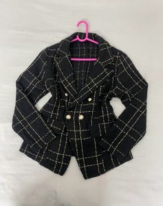 charcoal black with gold Chic Plaid Blazer size M