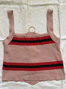 Striped Zip-Front Crop Tank Top