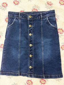 Button Front Denim Mini Skirt