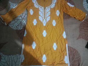 Yellow Short Chikankari Kurti